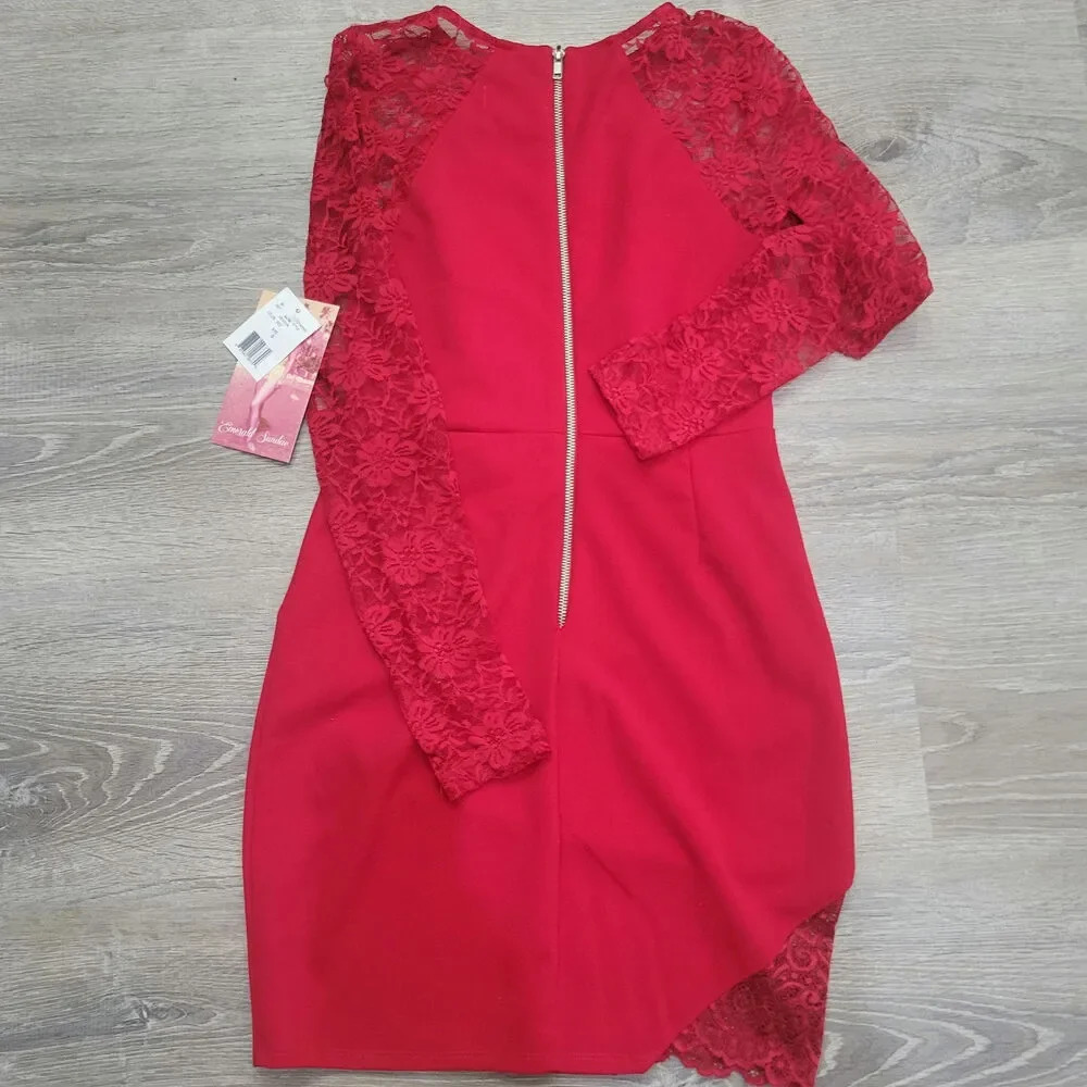 NWT Women's Emerald Sundae Red Lace Mini Dress, Size Small - Picture 4 of 5